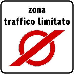 The end of ZTL sign: the zona traffico limitato sign with a red diagonal bar through the disc